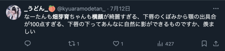 畑芽育の横顔を褒めるXのコメント