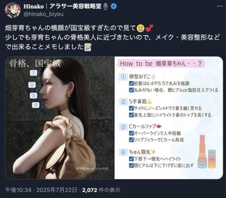畑芽育のEラインが綺麗だというXのコメント２